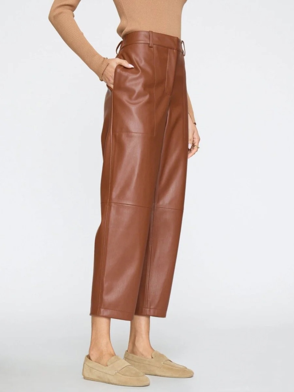 Brochu Walker The Stone Vegan Leather Cropped Pant Cognac Brown XS Tapered Leg - Picture 2 of 16